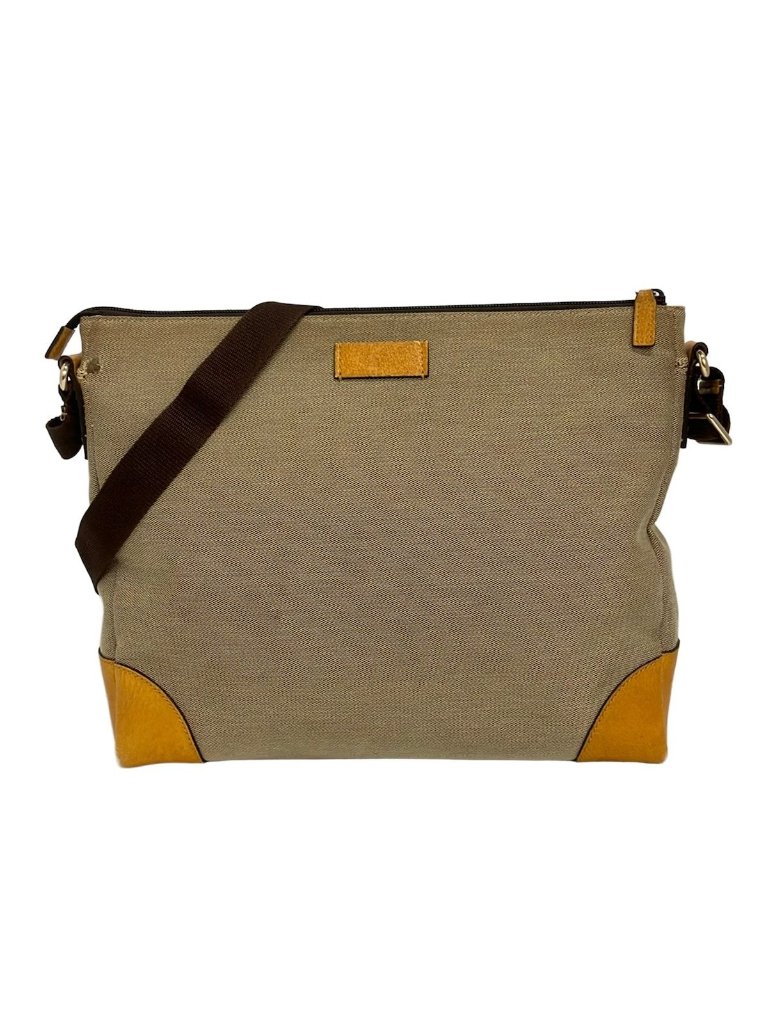 Gucci Shoulder Bag Gray Beige Dark Brown Yellow Leather